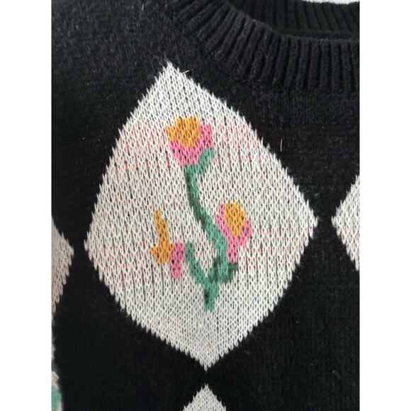 Zaful Womens Pullover Knit Sweater Size Small Black Floral Crewneck NWT - Picture 5 of 5